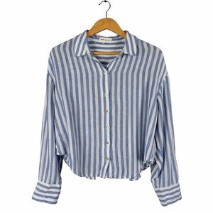 Cloth & Stone Button Down Blouse Women Size Large Striped Coastal Preppy Linen
